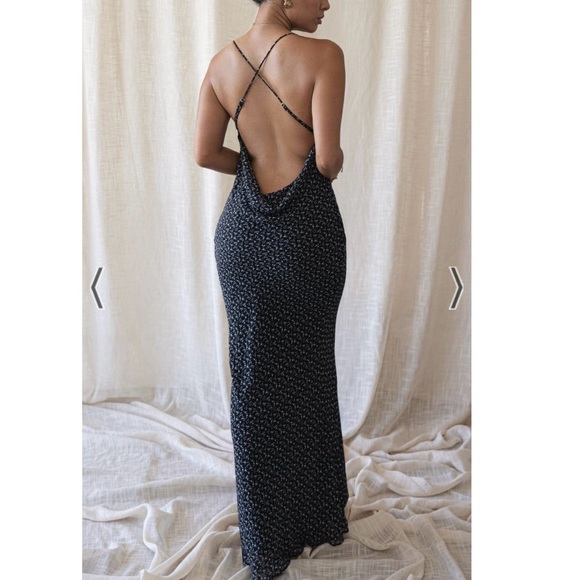 JLUXLABEL Black and White Floral Open Back Cowl Neck Slip Maxi Dress Size Small - Picture 2 of 12